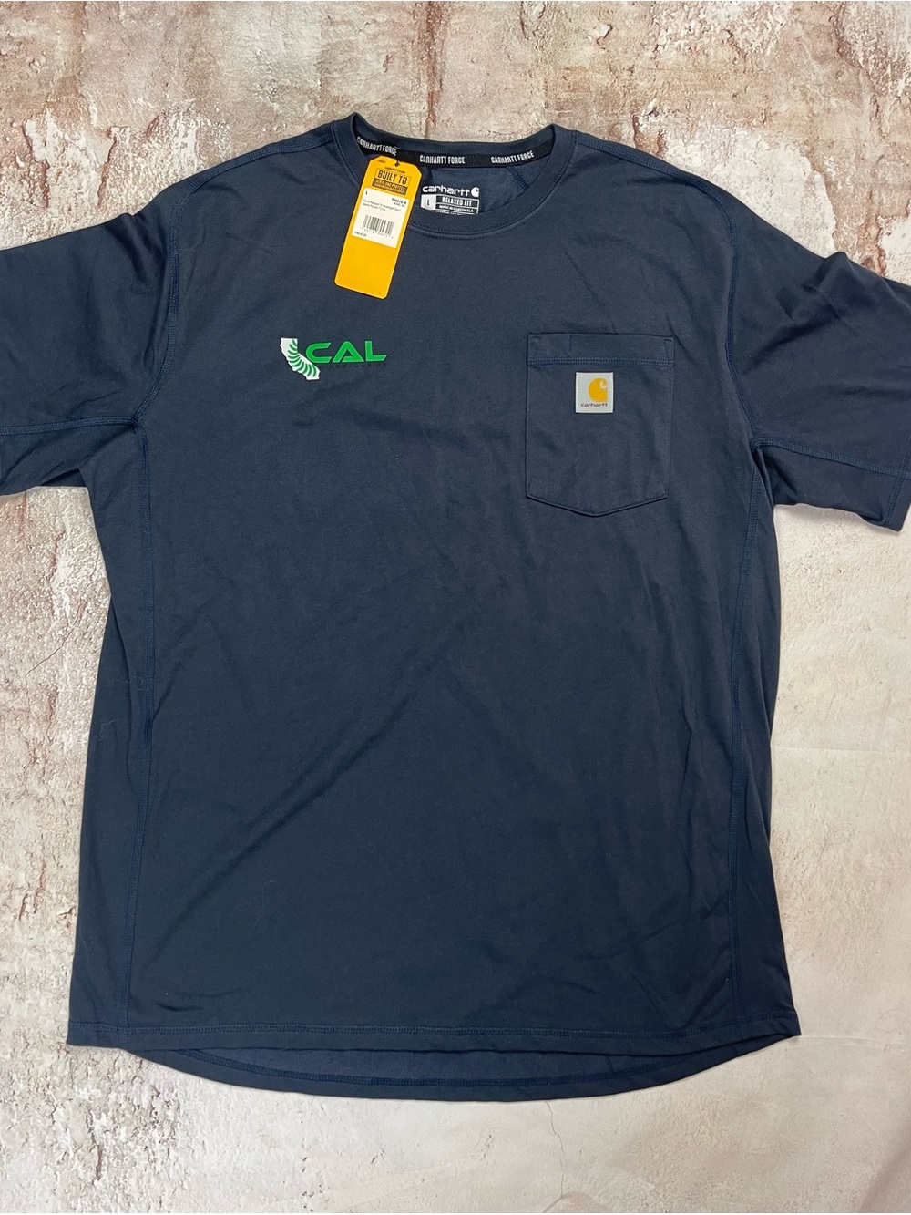 Carhartt Navy Short-Sleeve Pocket Tee with Green CAL Logo